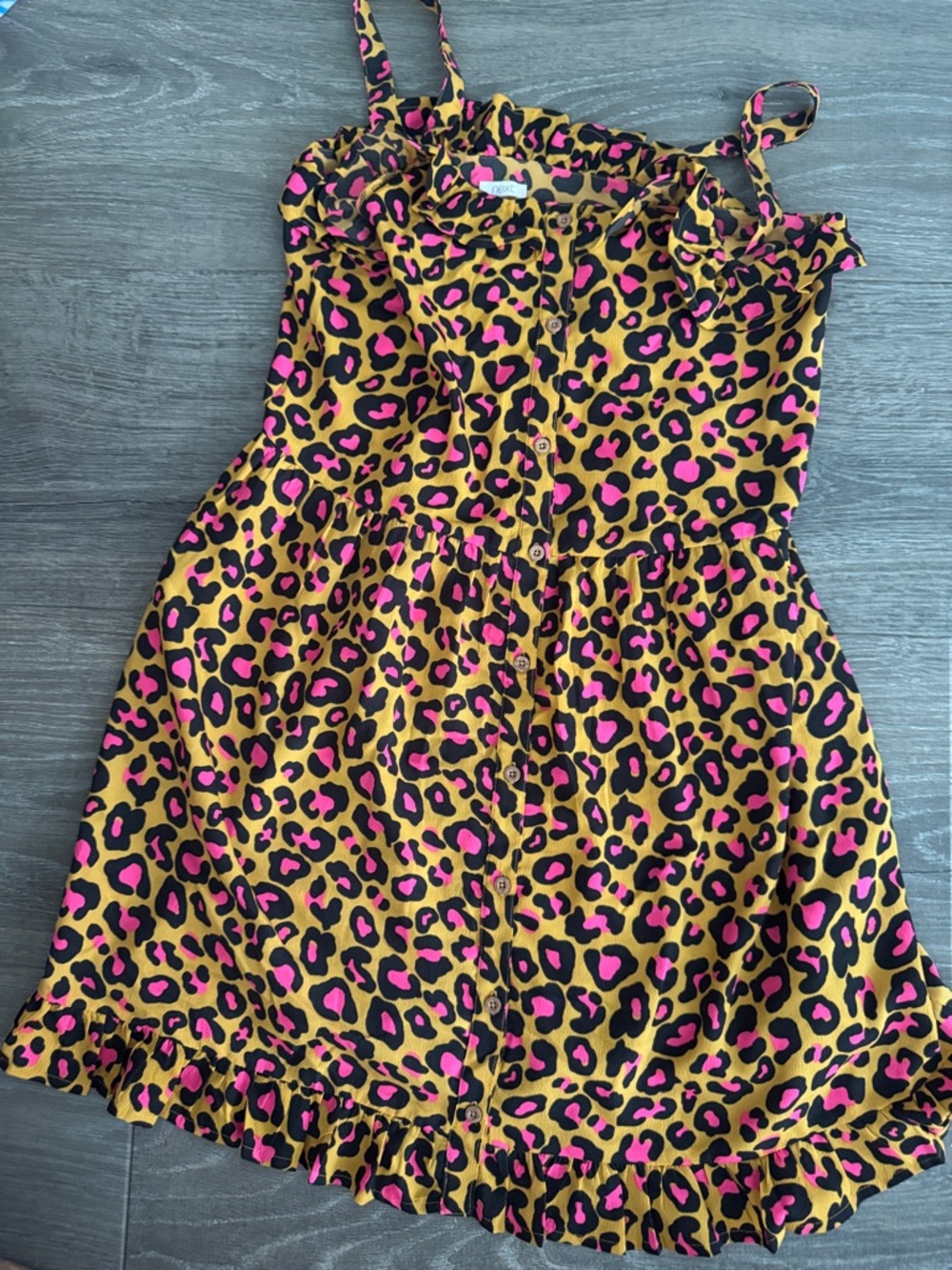Next direct uk Pink Leopard Print Button-Front Sundress Sz 13